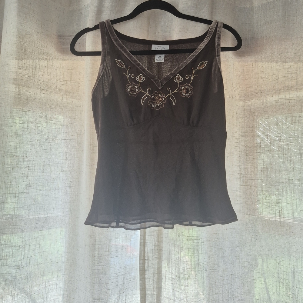 LOFT Silk Black Embellished Fitted Camisole
